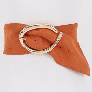 Camel Faux Suede Metal Buckle Belt